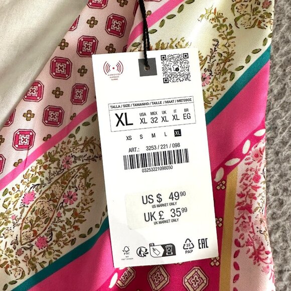 Zara Patchwork Print Scarf Pink Green Mini Deep V - Picture 7 of 16